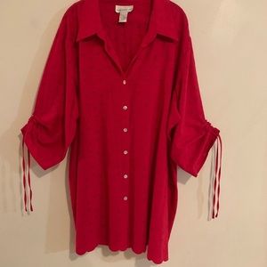 Susan Graver Size 3X Red Button Down Eyelet Blouse